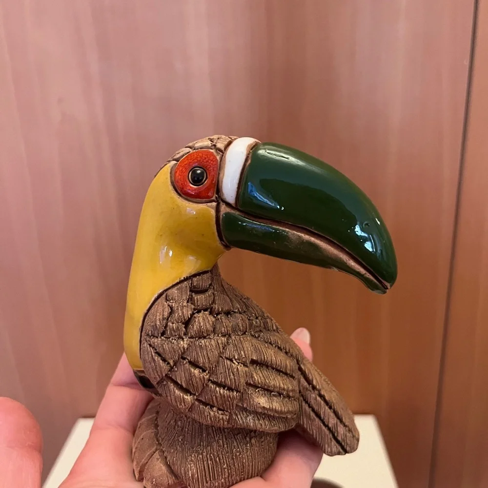 Handcrafted Tropical Toucan Bird Figurine - Yellow & Green